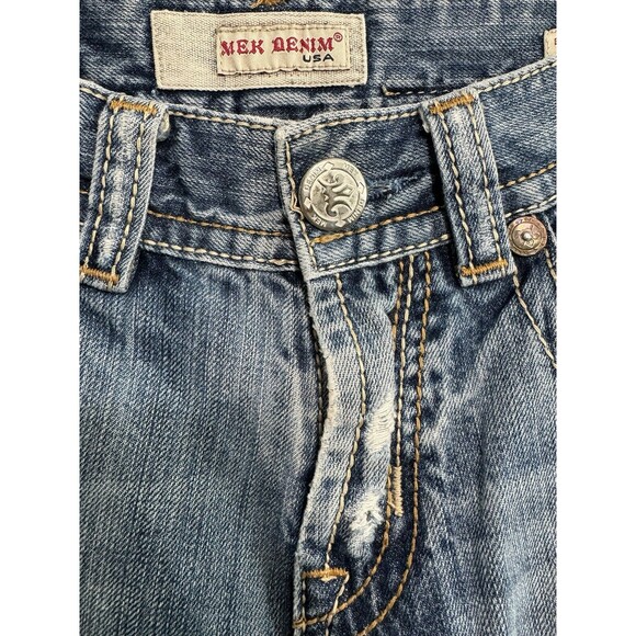 MEK Denim USA Jeans Easter Island Bootcut Men’s 30X34 Flap Pocket Distressed Y2K - Picture 11 of 16